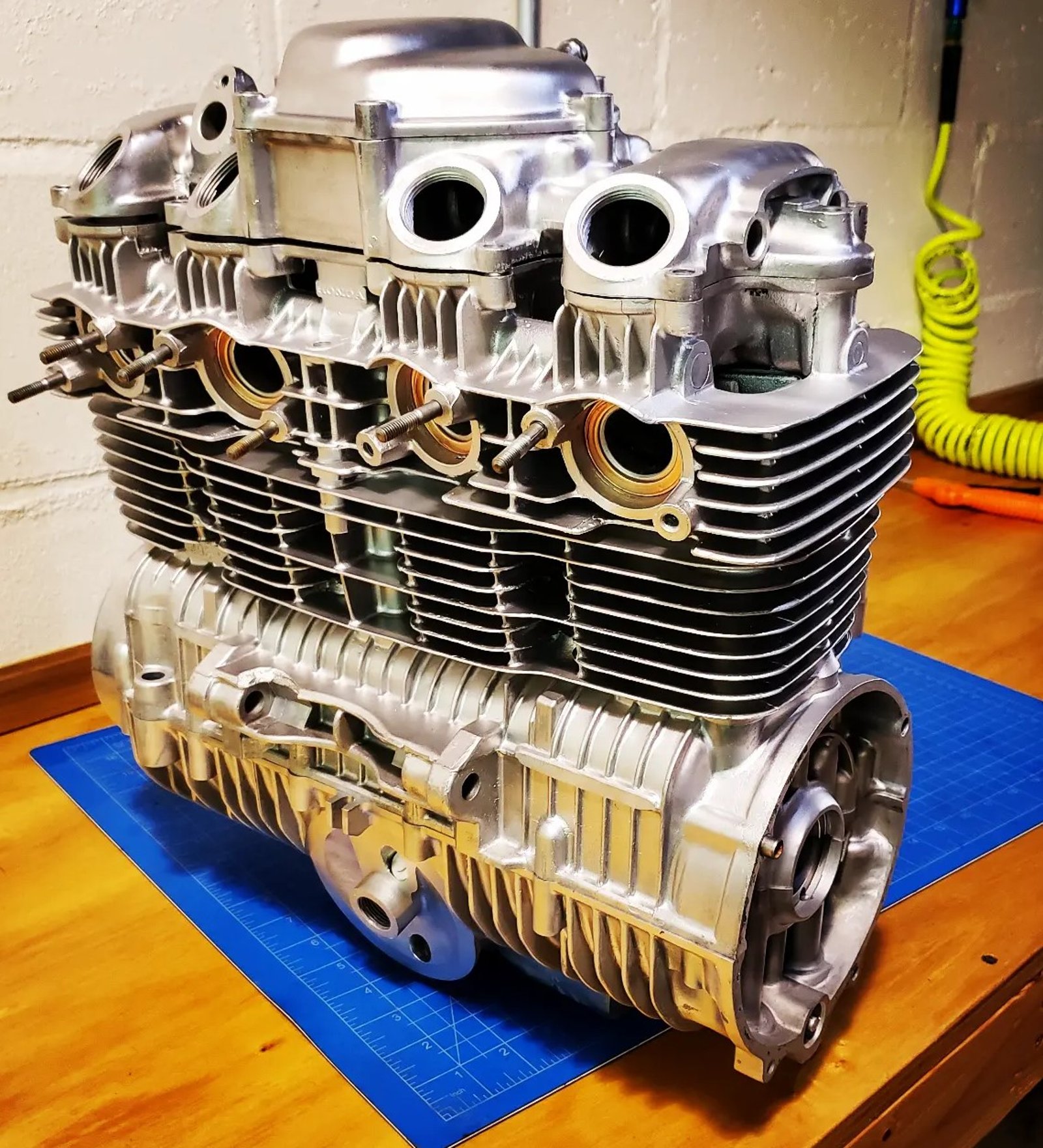 Vapor-blasted vintage Honda motorcycle engine